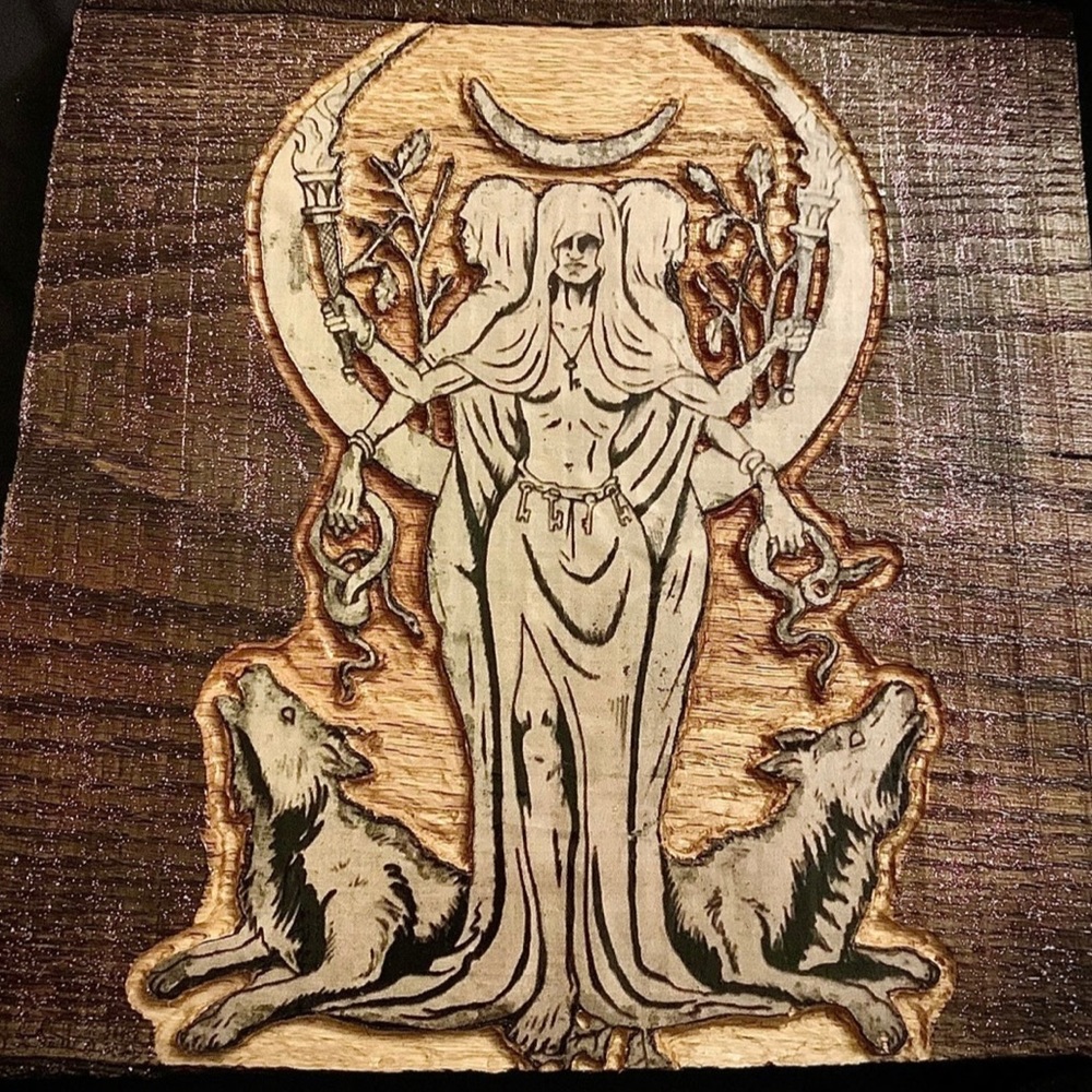 Oak Triple Moon Goddess Hand carved Plaque
